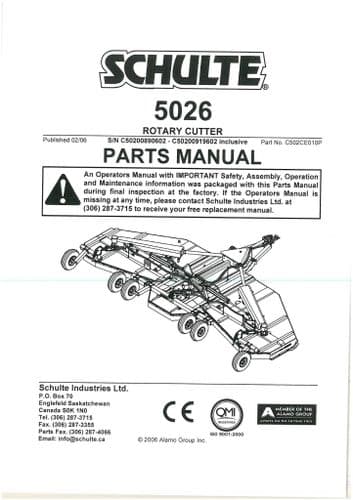 Schulte Rotary Cutter 5026 Parts Manual