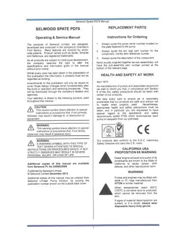 Selwood Pump PD75 Operators Manual