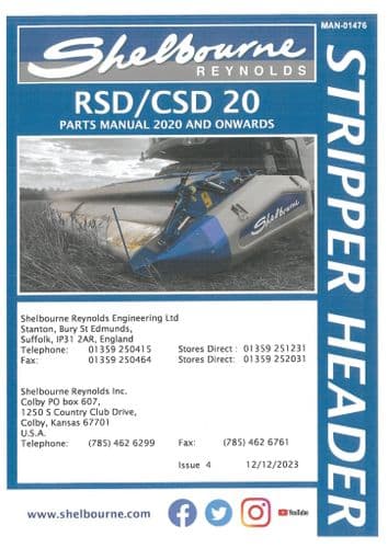 Shelbourne Reynolds Stripper Header RSD20 CSD20 Parts Manual