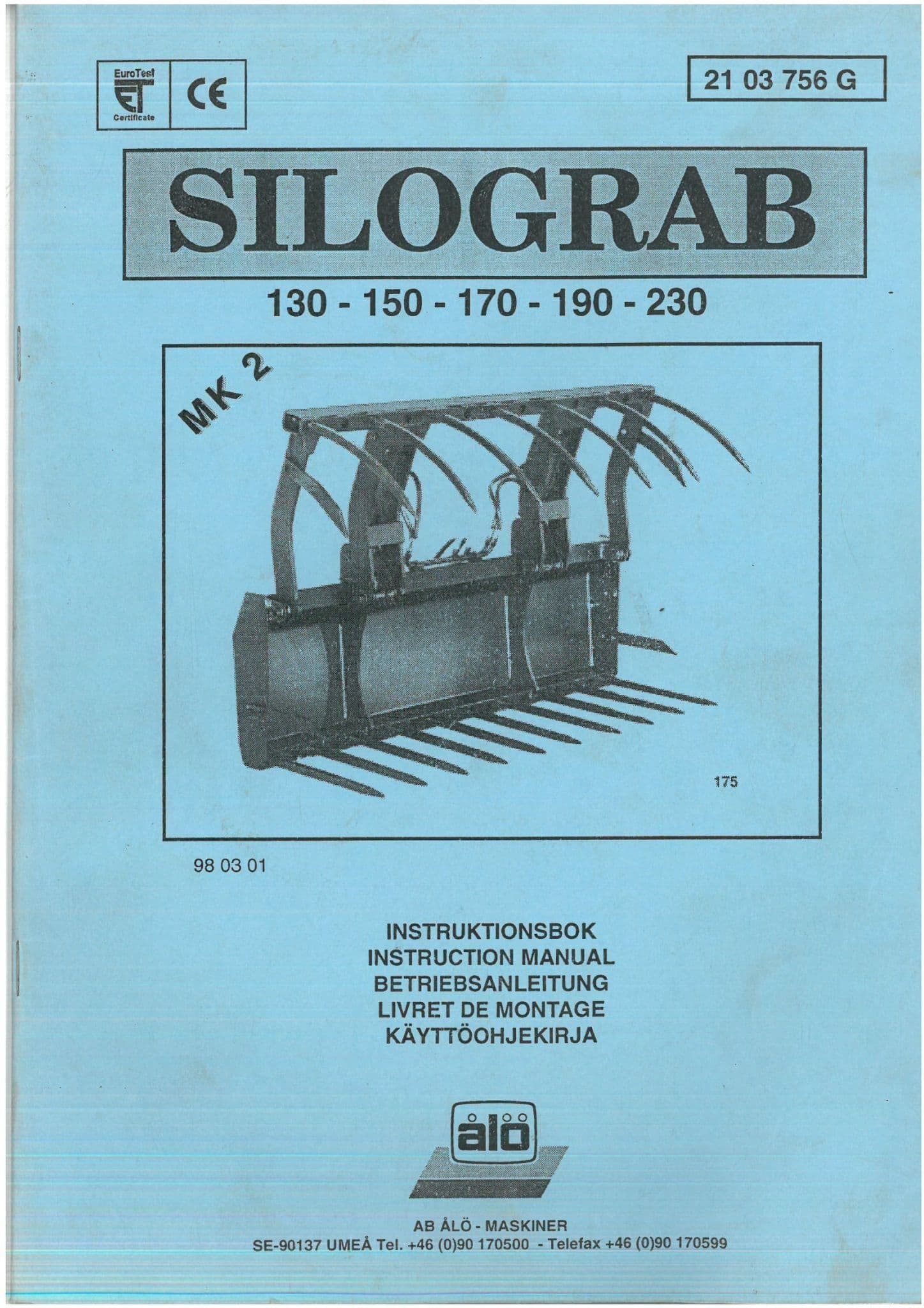 Silograb 160 150 170 190 230 MK2  Operators and Parts Manual