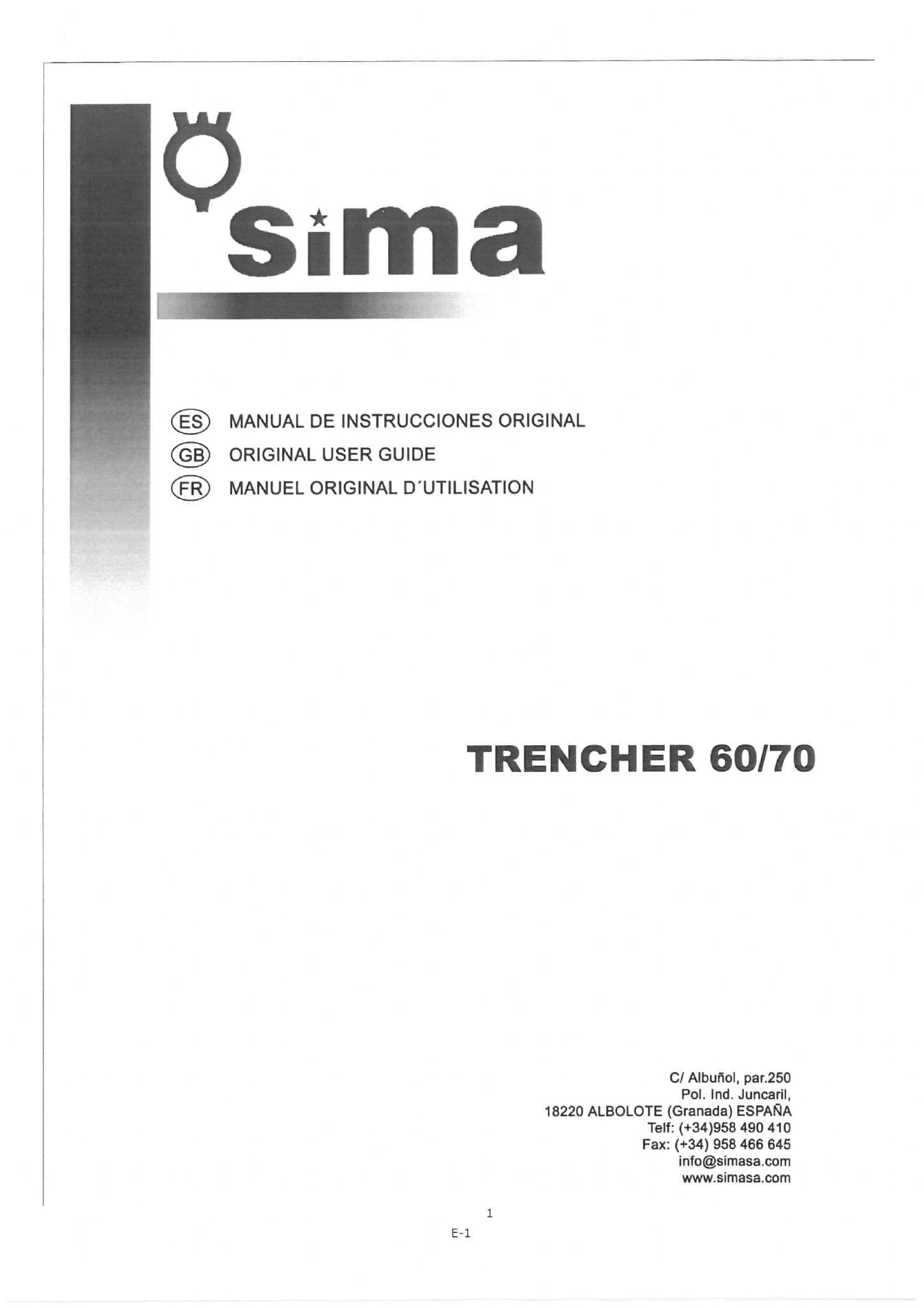 Sima Trencher 60 & 70 Operators Manual