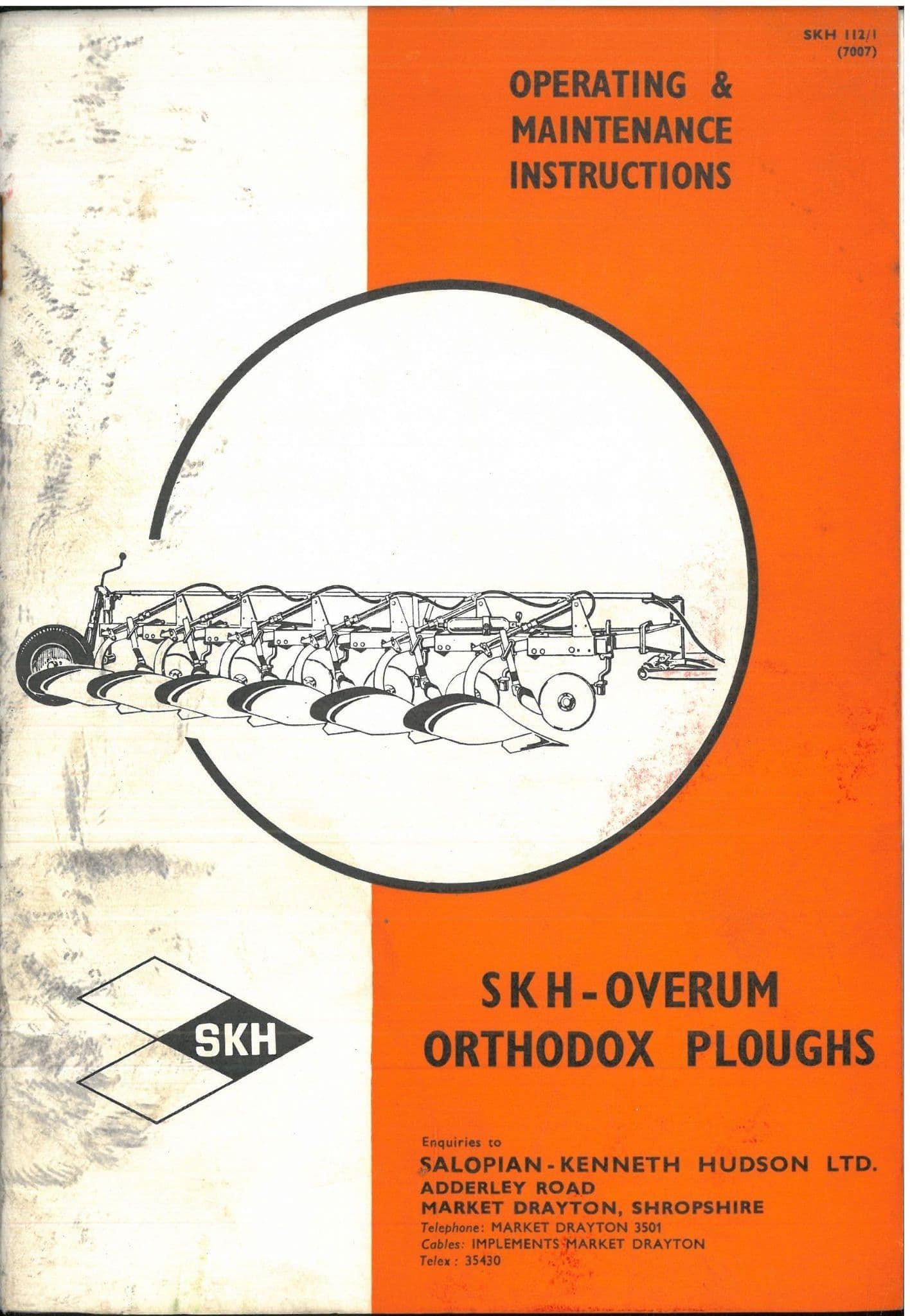 SKH Overum Orthodox Plough  - S 200 300 400 500 600 SA 600 700 800 Operators & Parts Manual