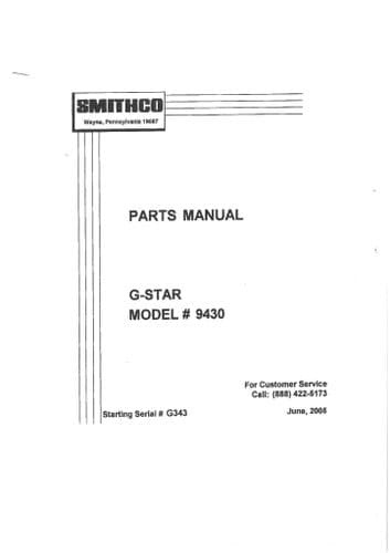 Smithco Mower G-Star Model 9430 Parts Manual