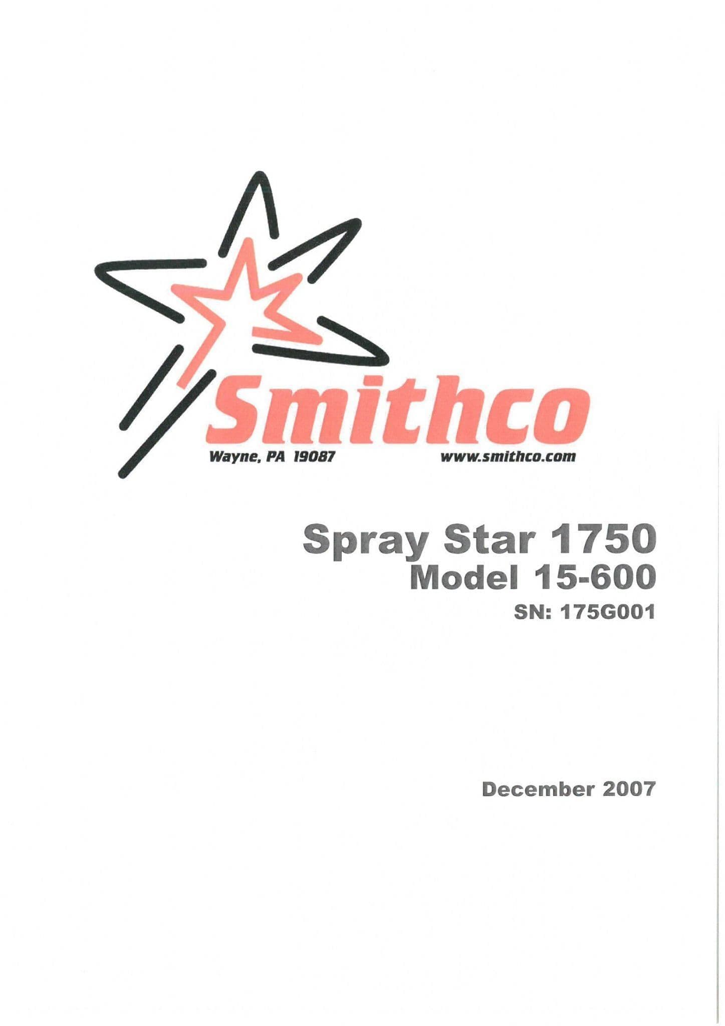 Smithco Spray Star 1750 Operators Manual and Spare Parts List