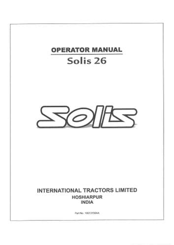 Solis 26 Tractor Operators Manual