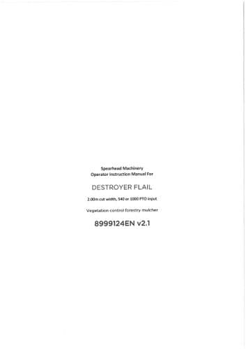 Spearhead Forestry Mulcher Destroyer Flail Operators Manual