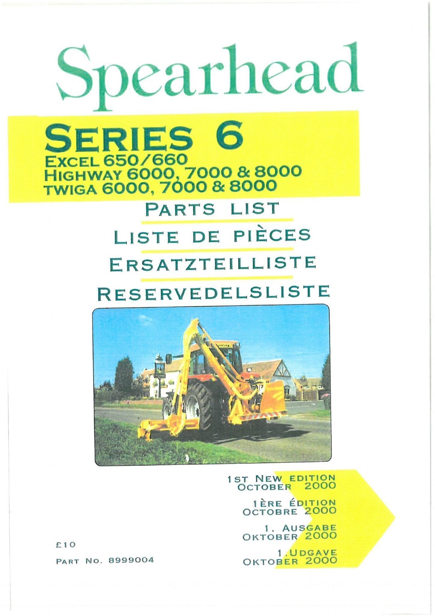 Spearhead Reach Mower Excel 650 660 Highway 6000 7000 8000 Twiga 6000 7000 8000 Parts Manual