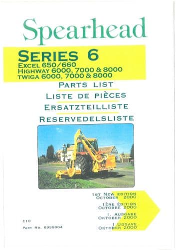 Spearhead Reach Mower Excel 650 660 Highway 6000 7000 8000 Twiga 6000 7000 8000 Parts Manual