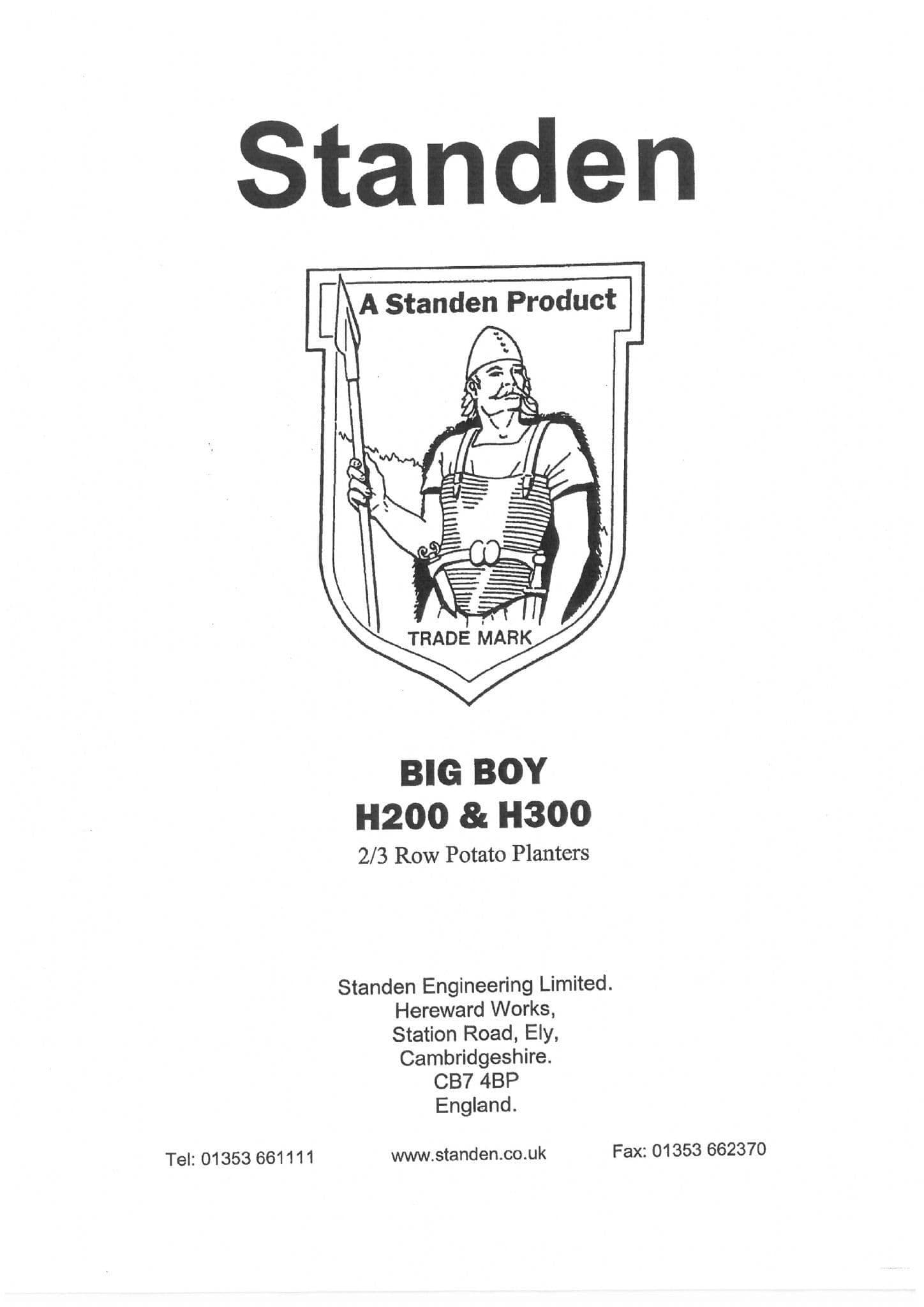 Standen 2&3 Row Potato Planter Big Boy H200 & H300 Operators Manual