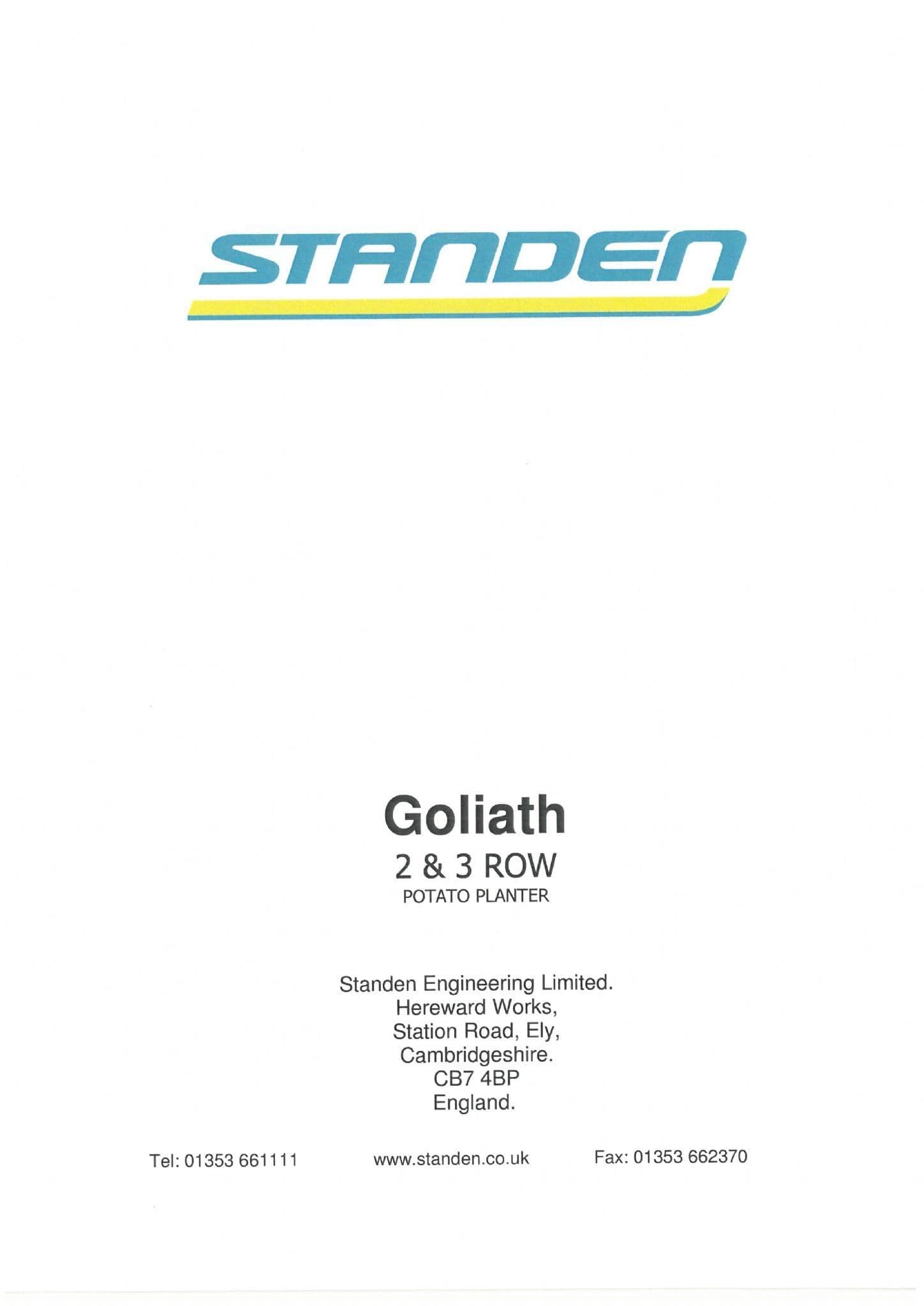 Standen 2&3 Row Potato Planter Goliath Operators Manual