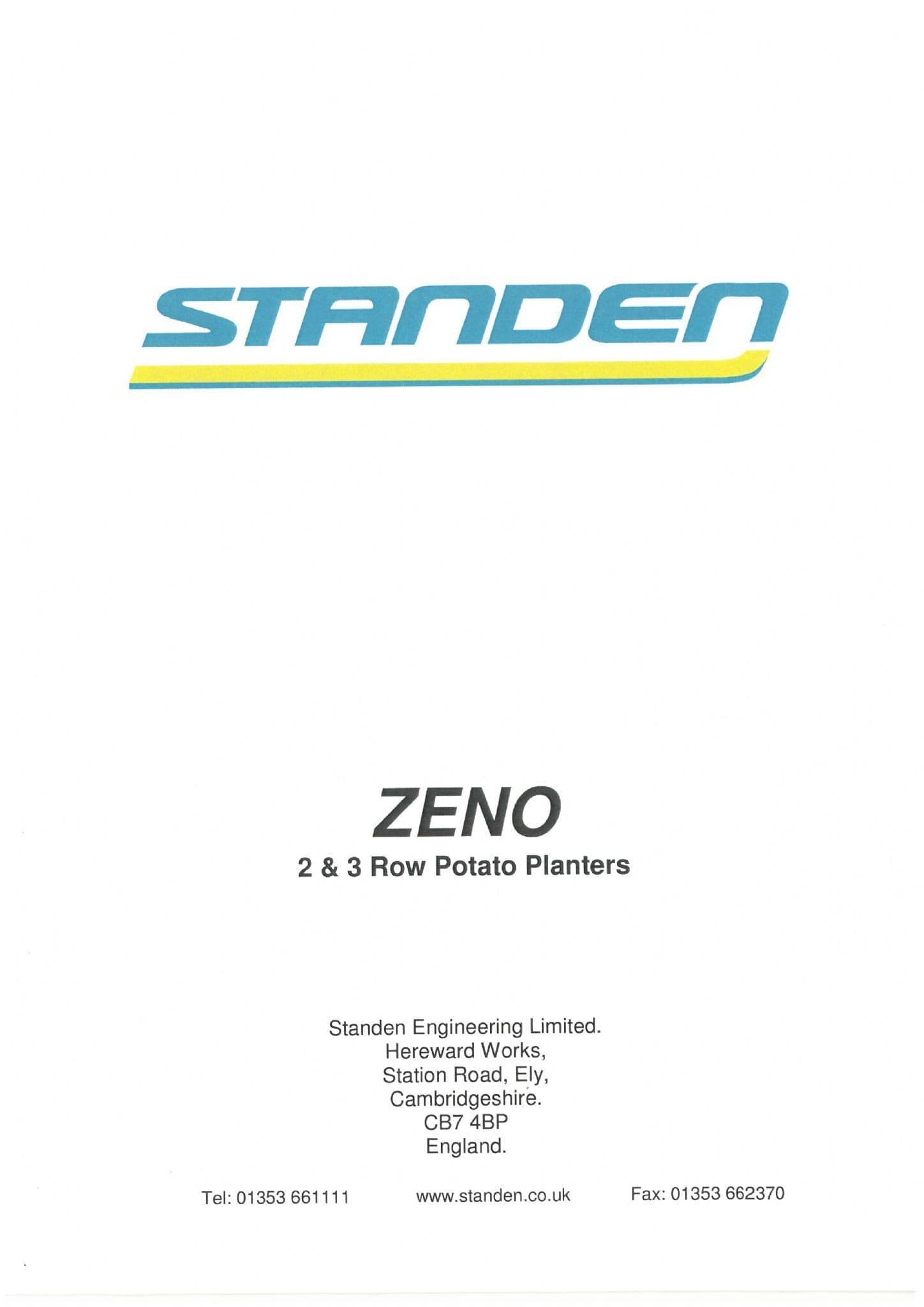 Standen 2&3 Row Potato Planter Zeno Operators Manual