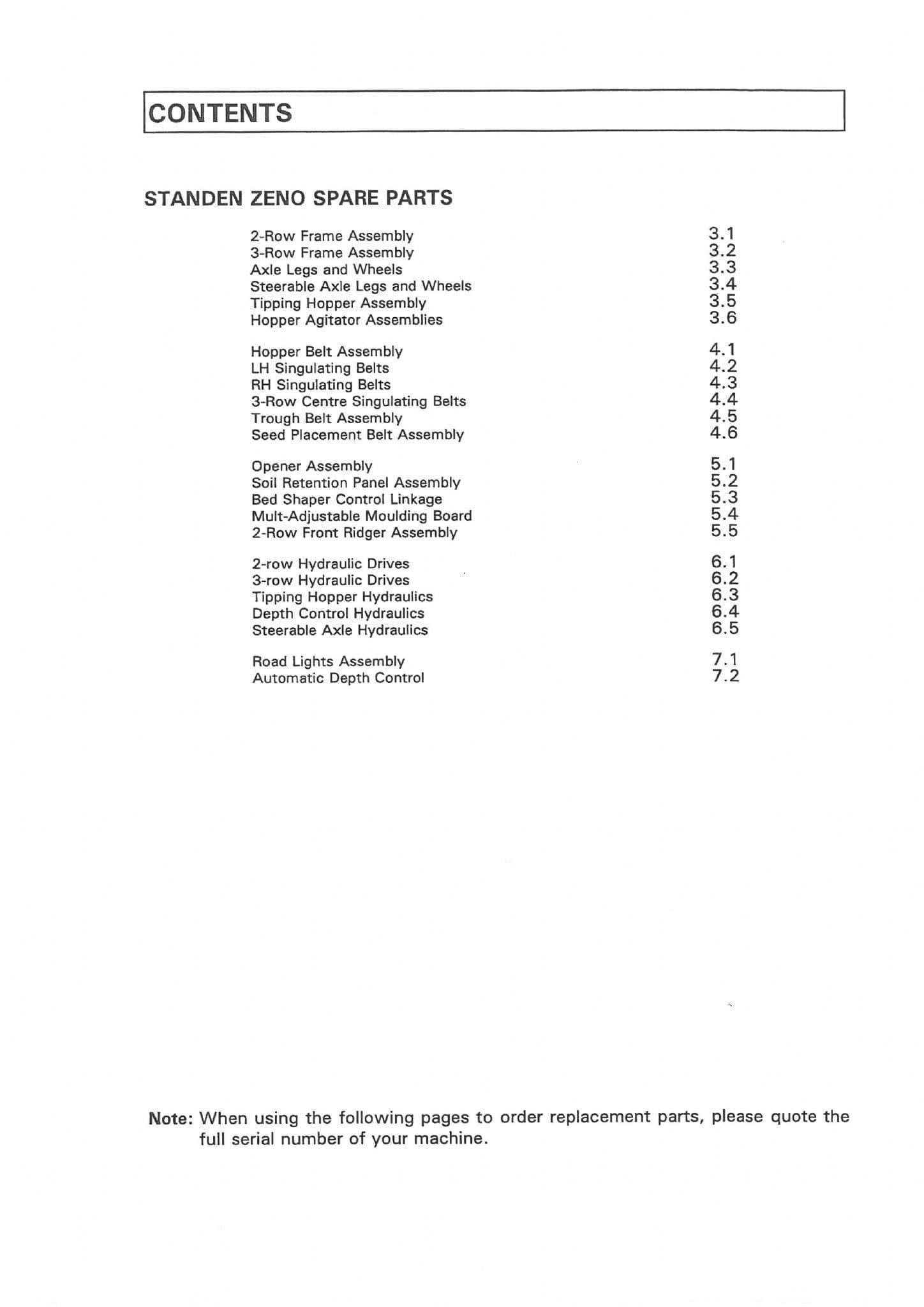 Standen 2&3 Row Potato Planter Zeno Parts Manual