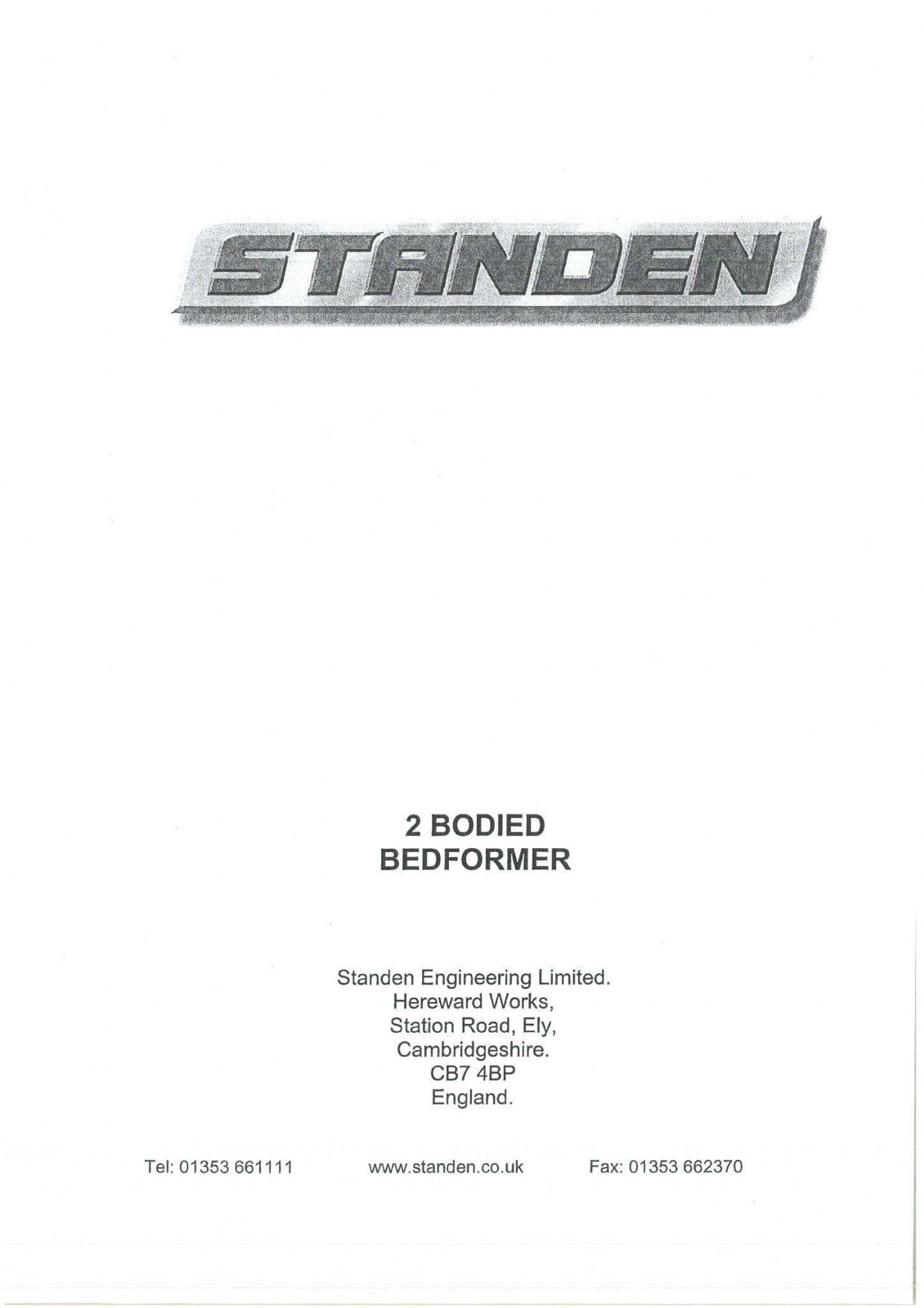 Standen 2 Bodied Bedformer Operators Manual