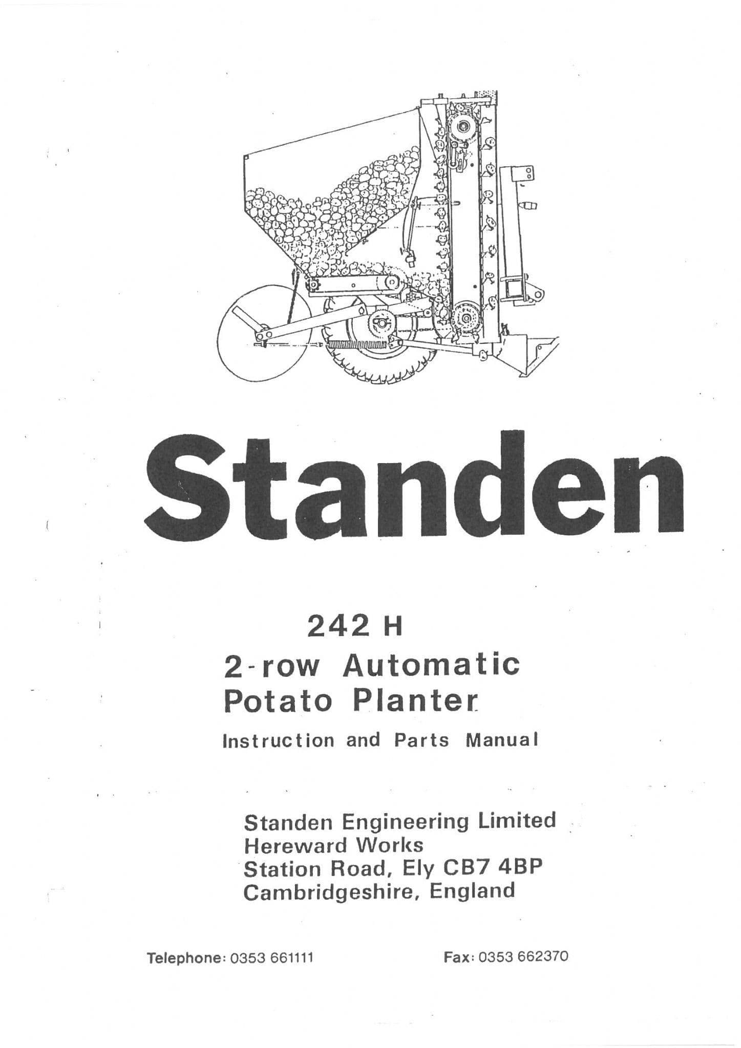 Standen 2-Row Automatic Potato Planter 242 H Operators Manual with Parts List