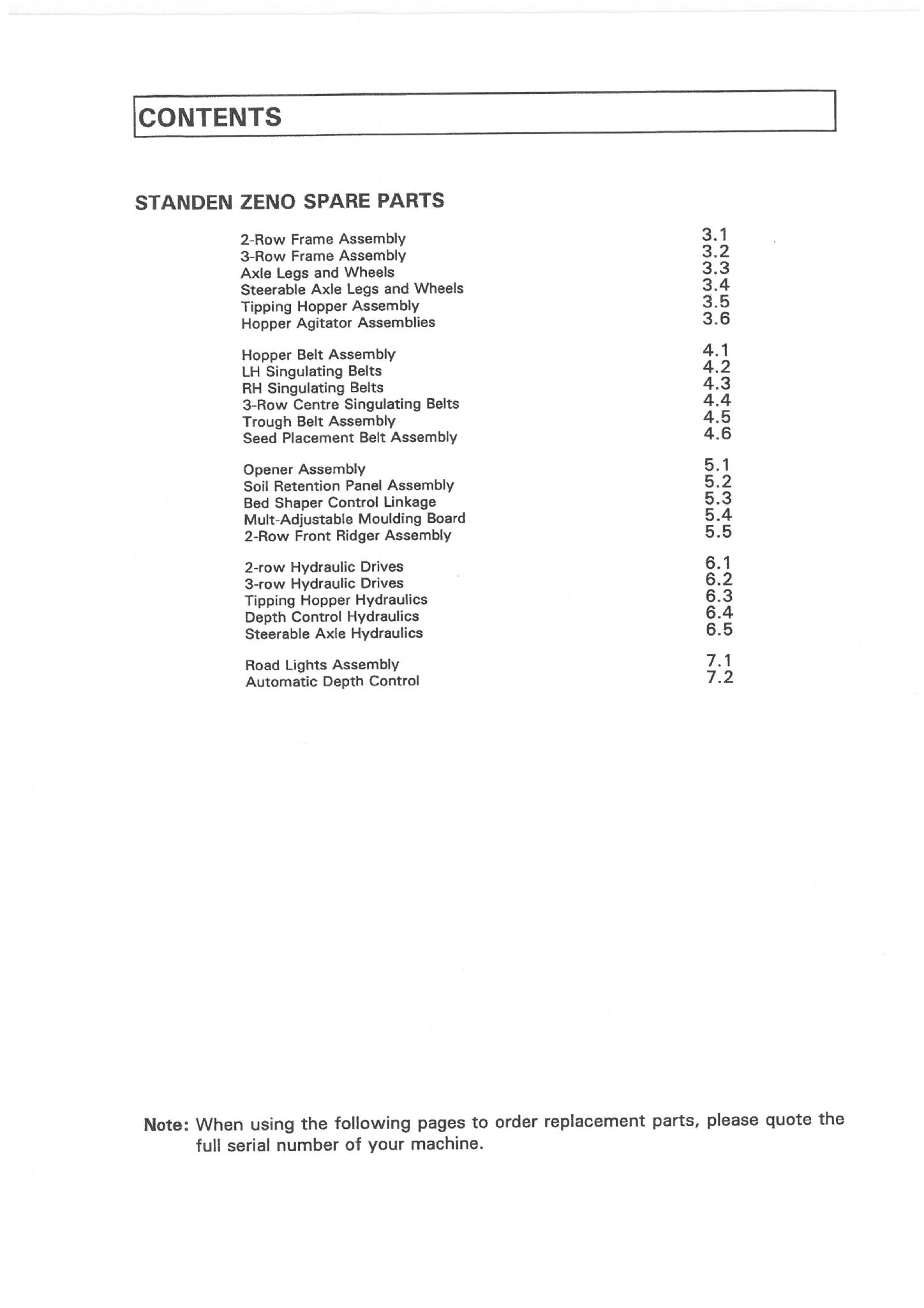 Standen 2 Row Potato Harvester Vision XS Parts Manual