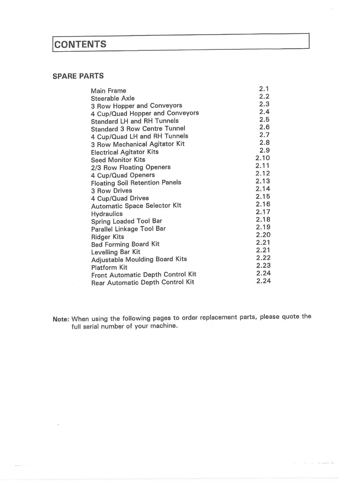 Standen 2 Row Sweet Potato Harvester TSP 1900 Parts Manual
