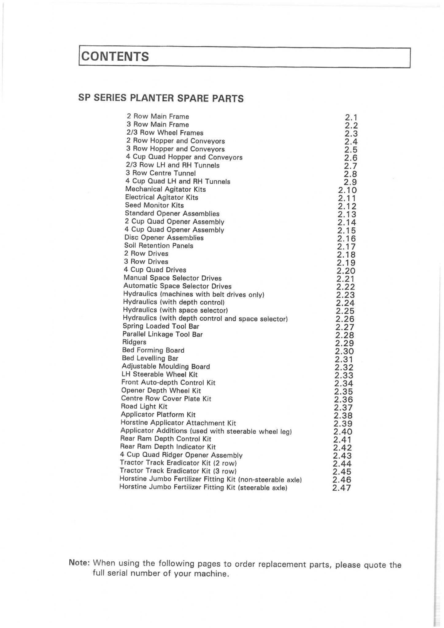 Standen 3 Bed Rigid Potato Planter SP Series Parts Manual