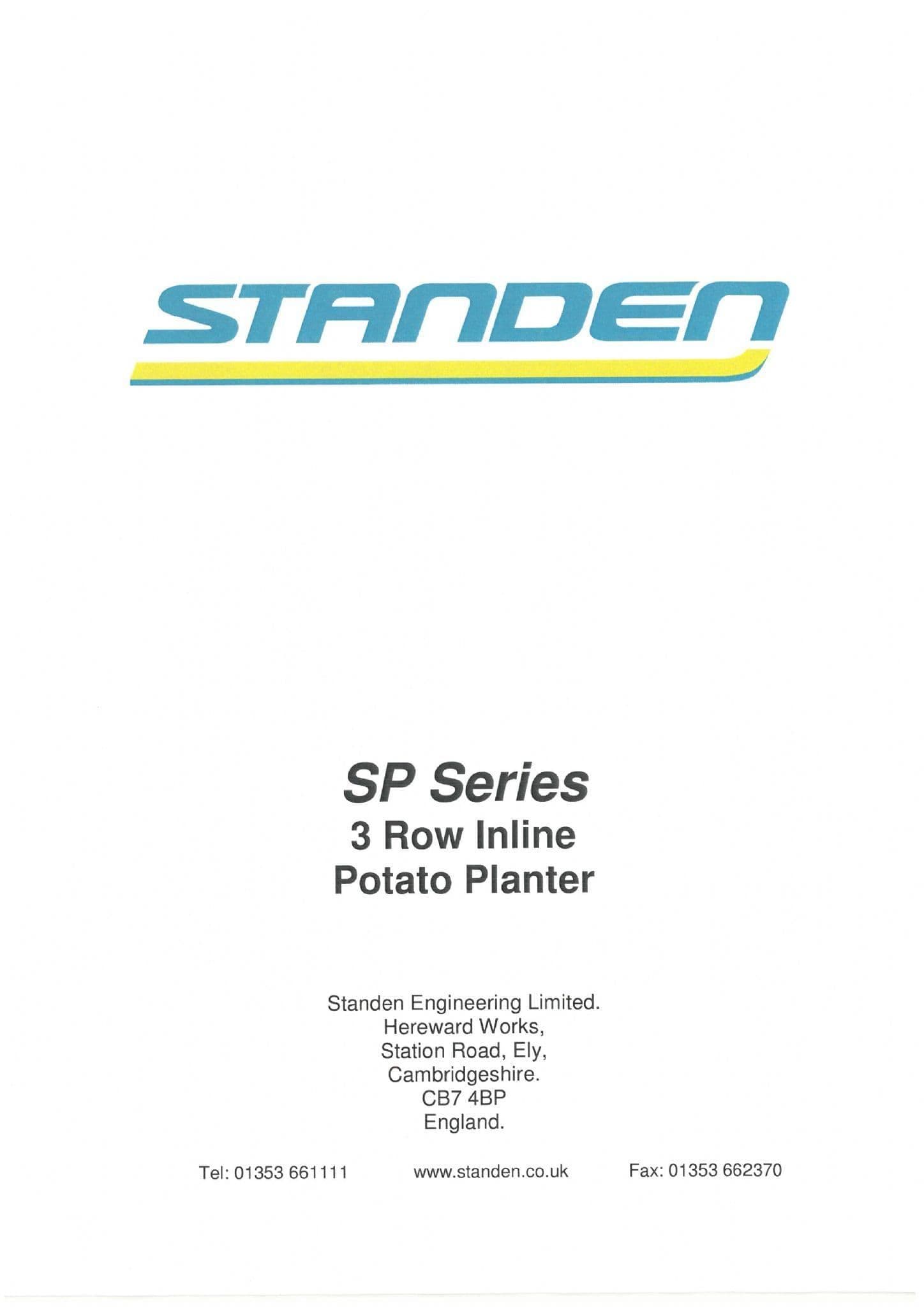 Standen 3 Row Inline Potato Planter SP Series Operators Manual