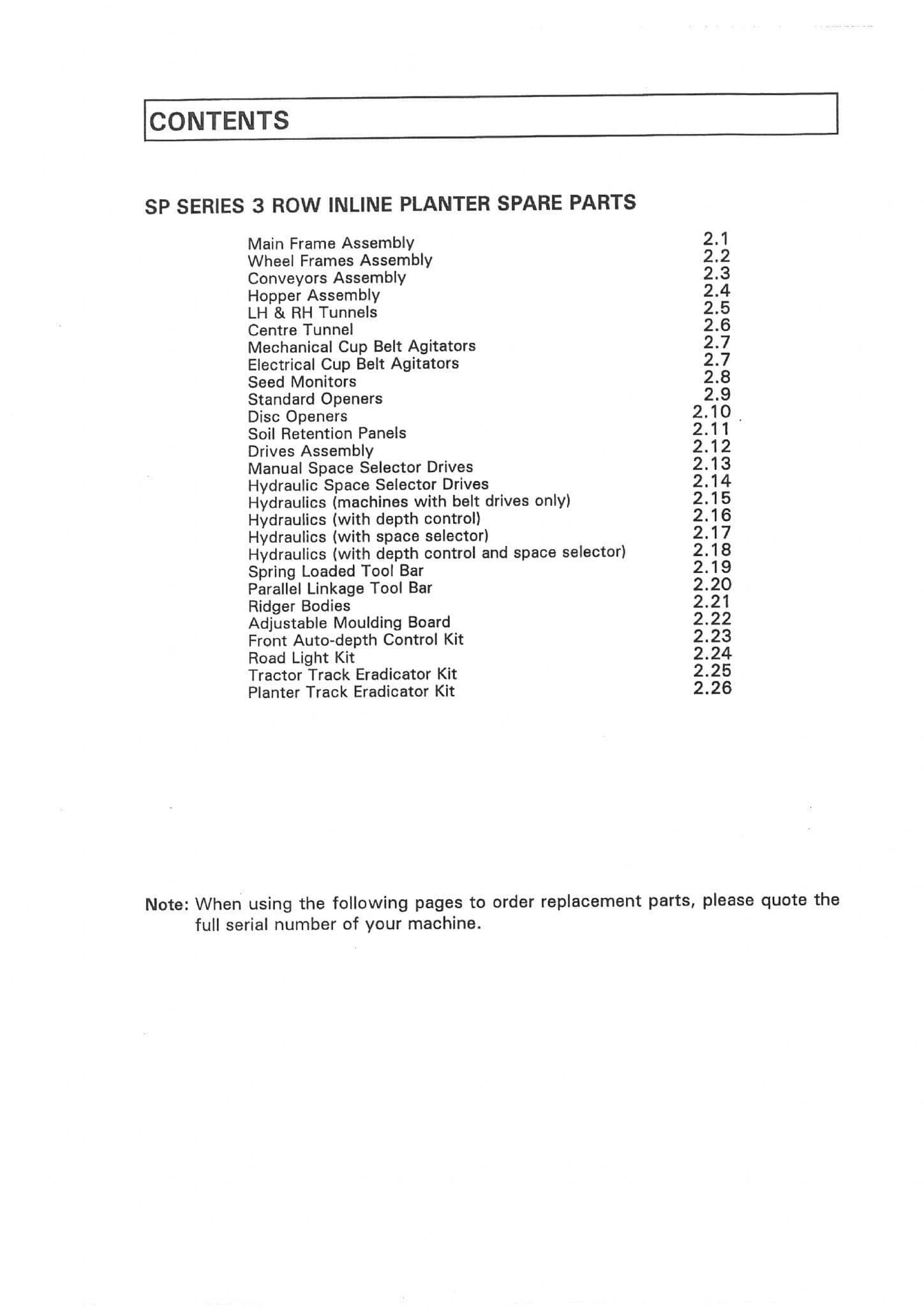 Standen 3 Row Inline Potato Planter SP Series Parts Manual