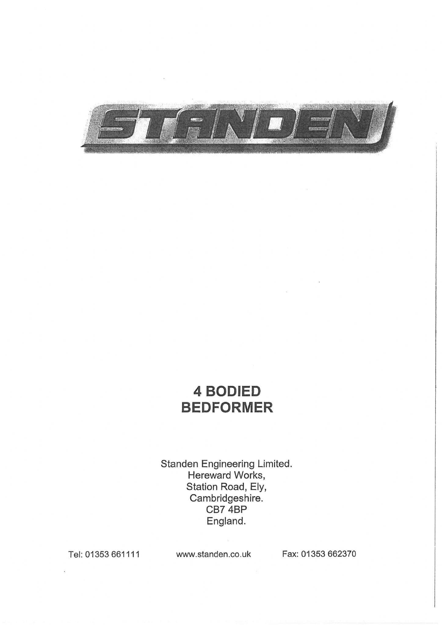 Standen 4 Bodied Bedformer Operators Manual