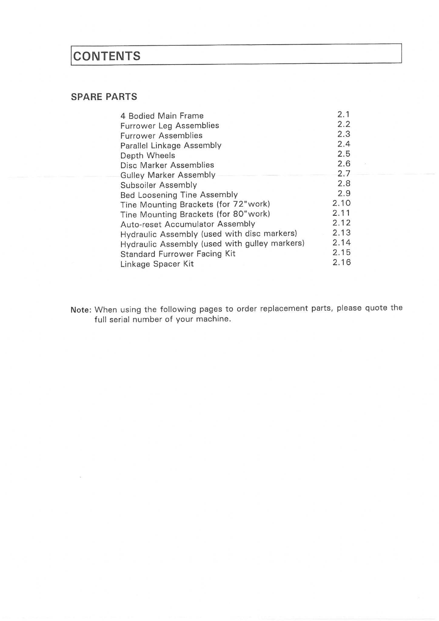 Standen 4 Bodied Bedformer Parts Manual