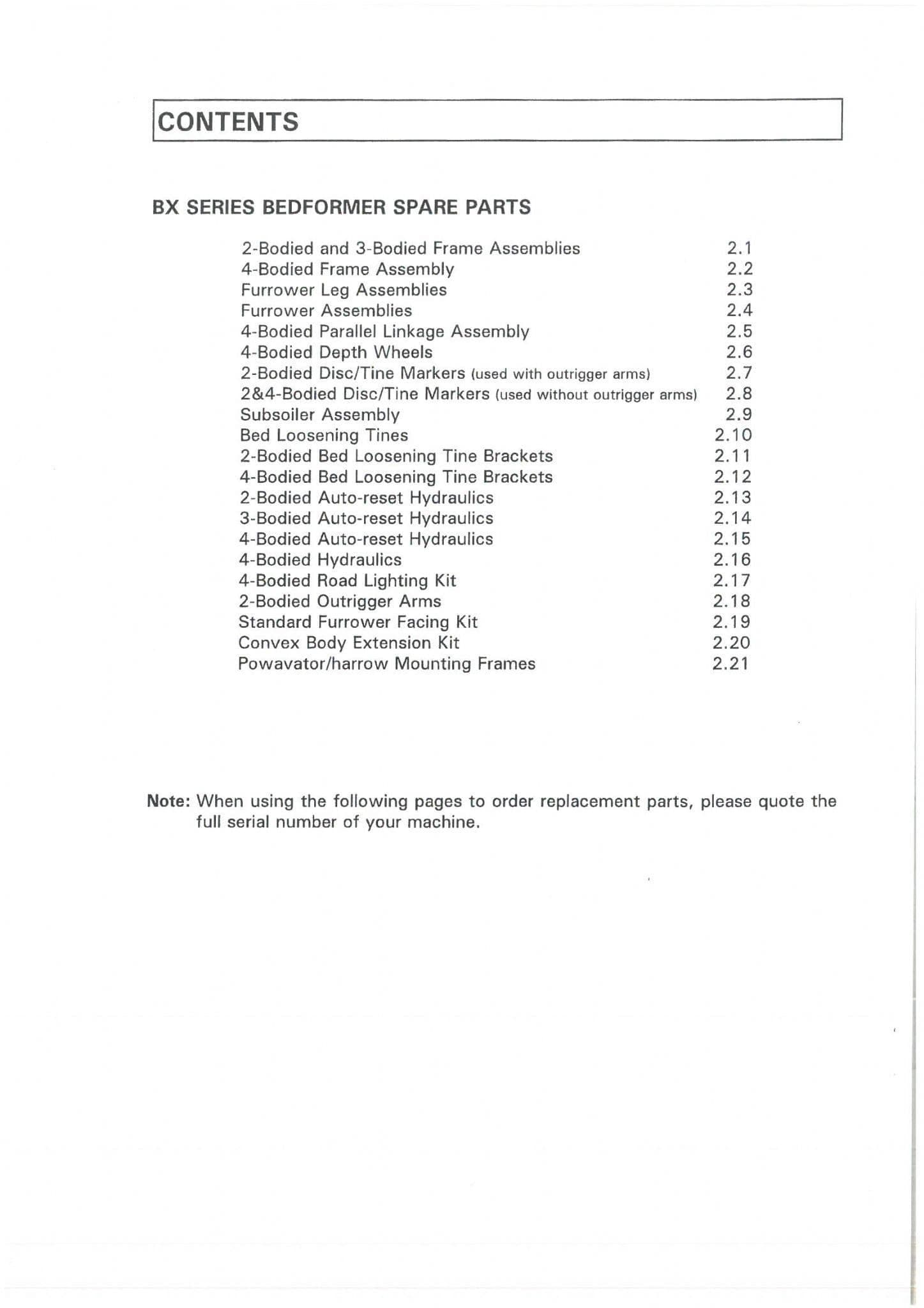 Standen Bedformer BX Series Parts Manual