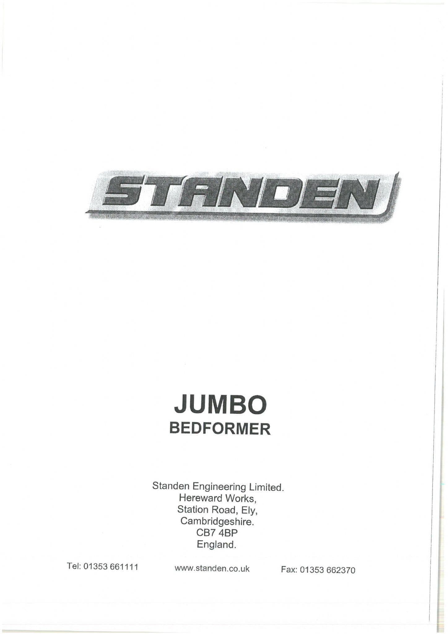 Standen Bedformer Jumbo Operators Manual