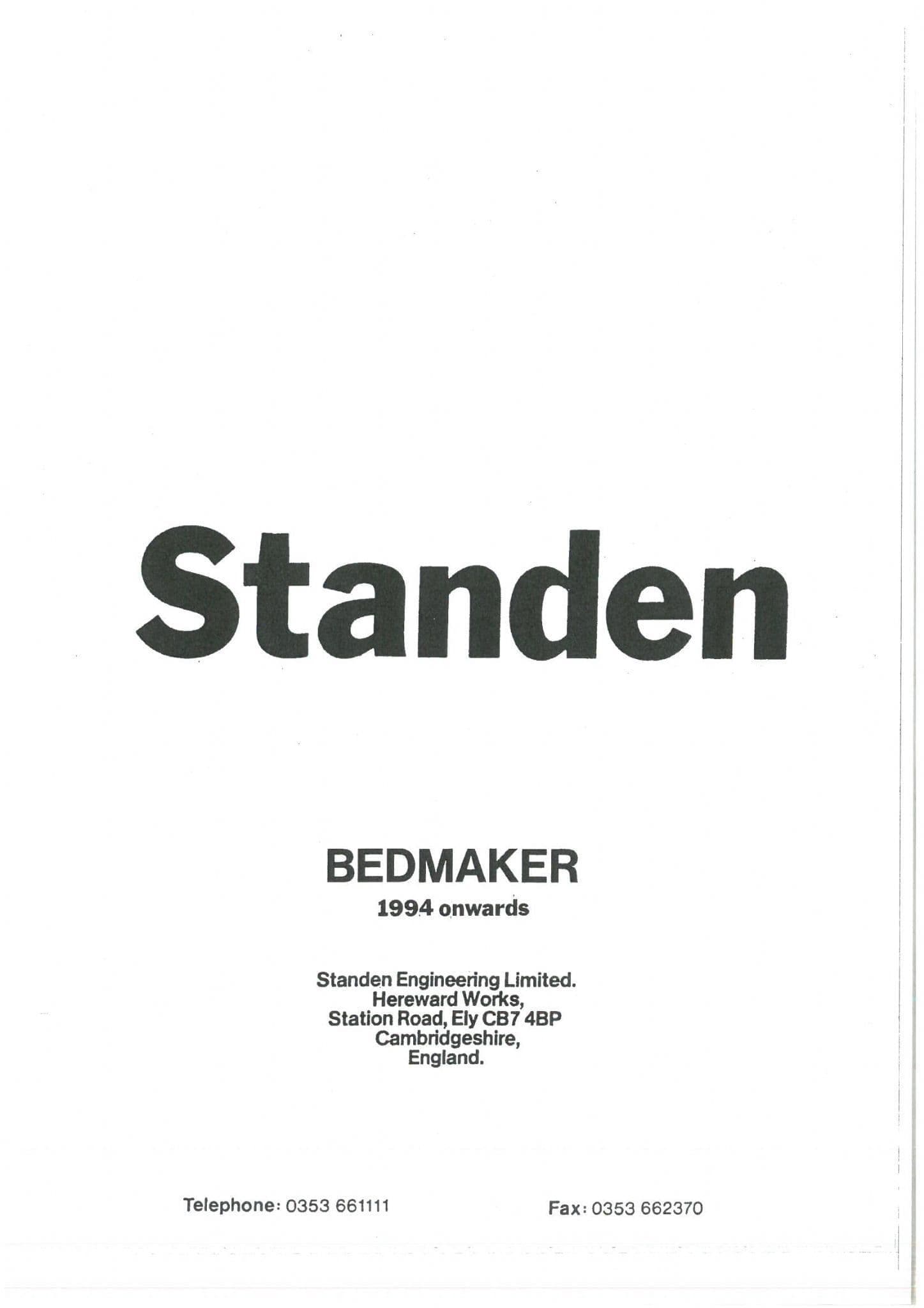 Standen Bedmaker 1994 onwards Operators Manual