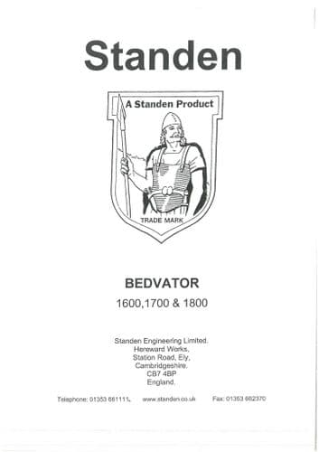 Standen Bedvator 1600 1700 1800 Operators Manual
