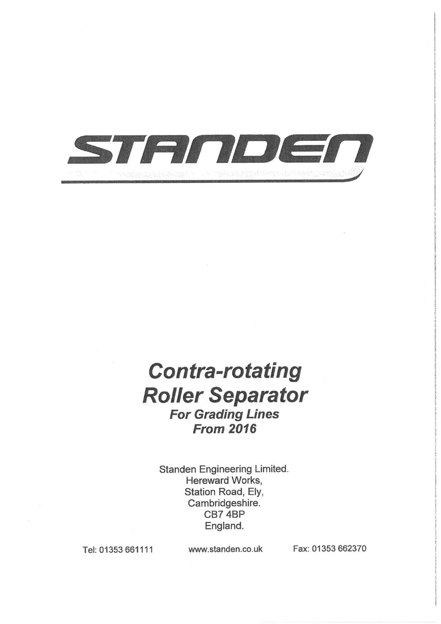 Standen Contra Rotating Roller Separator from 2016 Operators Manual