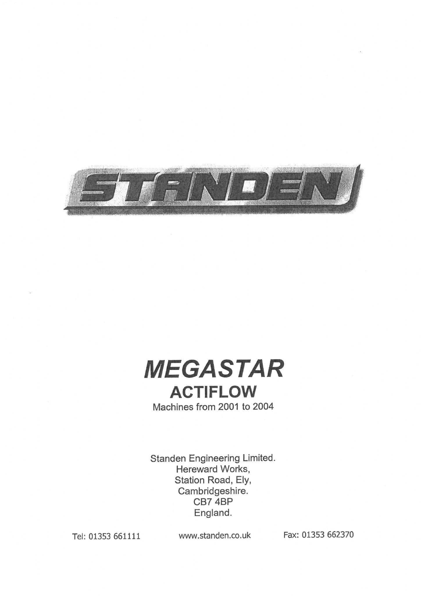 Standen De-Stoner De-Clodder Megastar Actiflow 2001-2004 Operators Manual