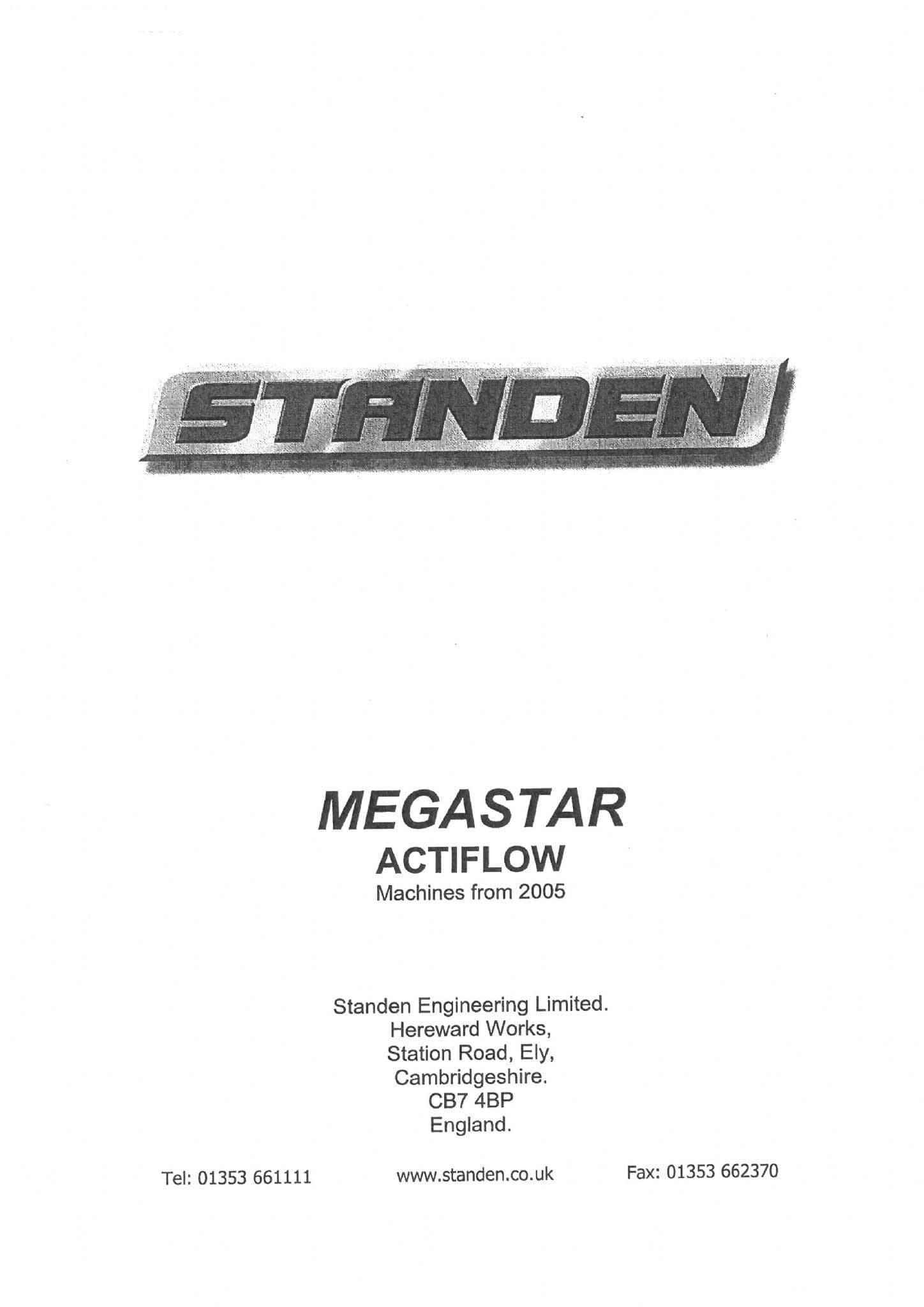 Standen De-Stoner De-Clodder Megastar Actiflow 2005 Operators Manual