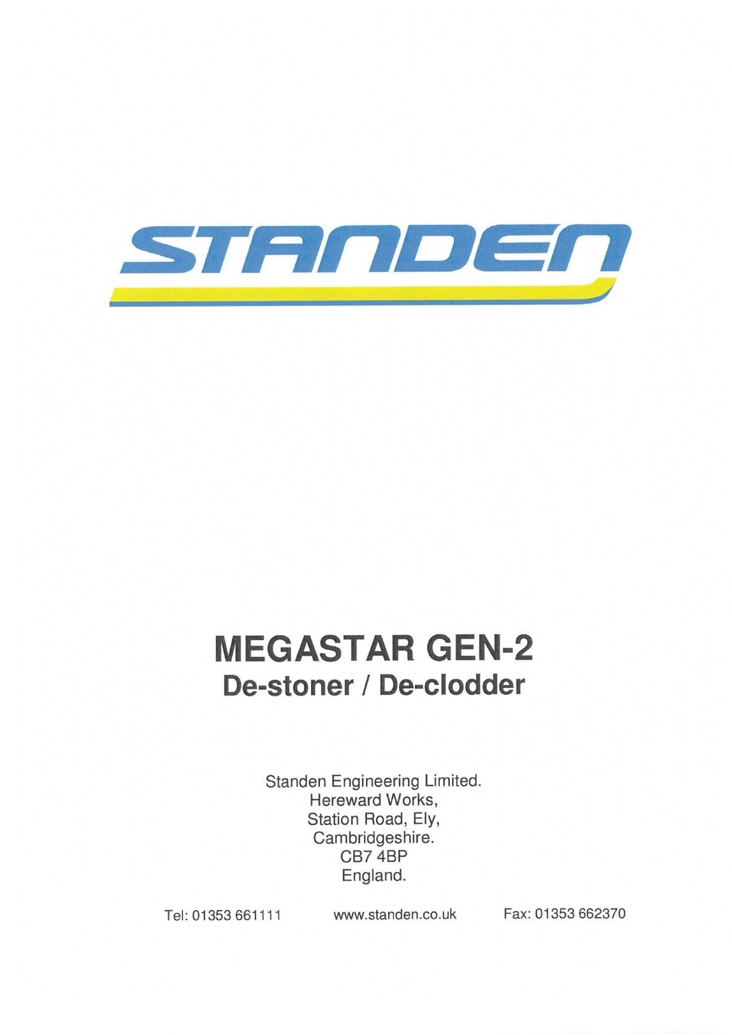 Standen De-Stoner De-Clodder Megastar Gen 2 Operators Manual