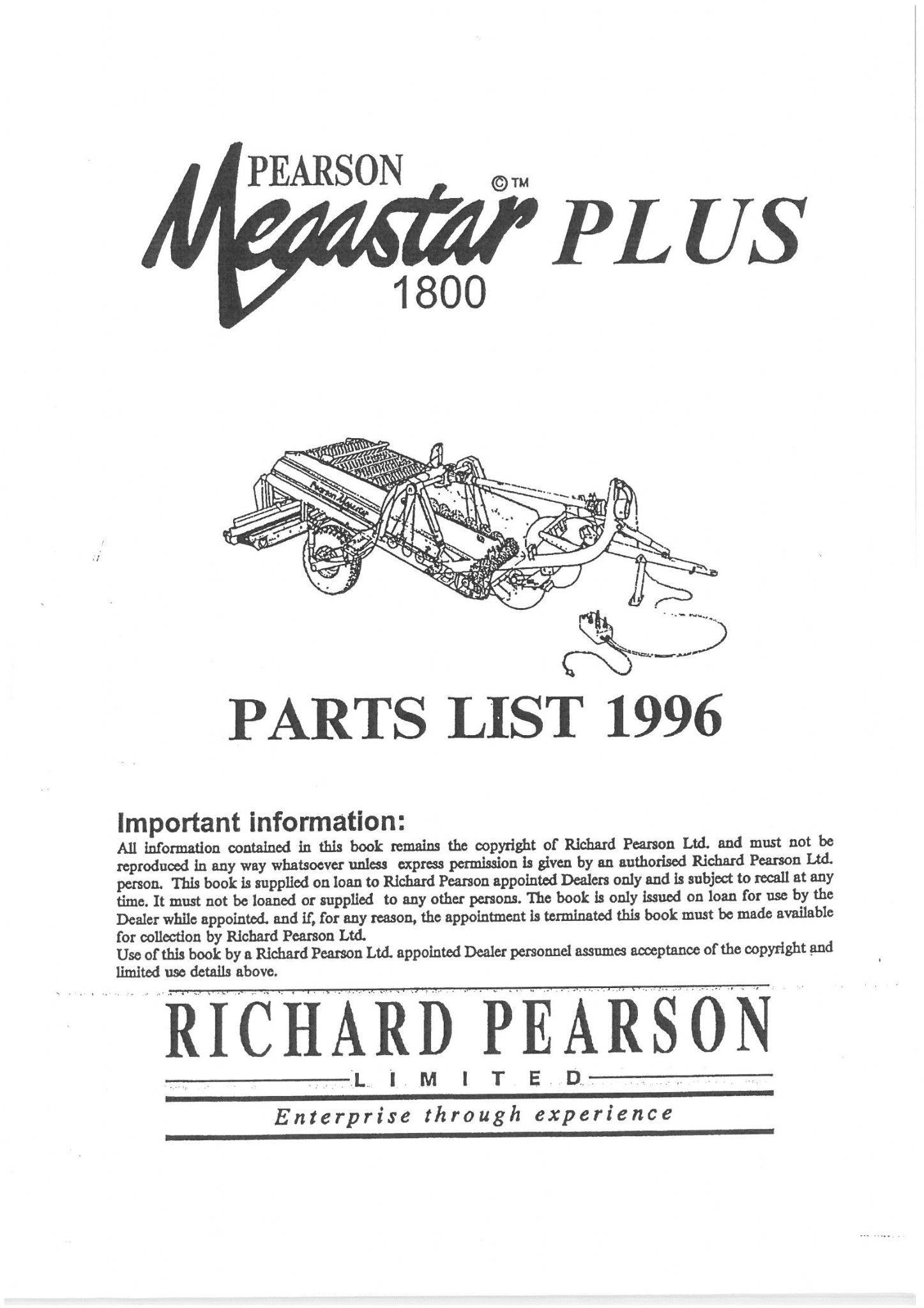 Standen De-Stoner De-Clodder Megastar Plus 1800 1994/5 Parts Manual