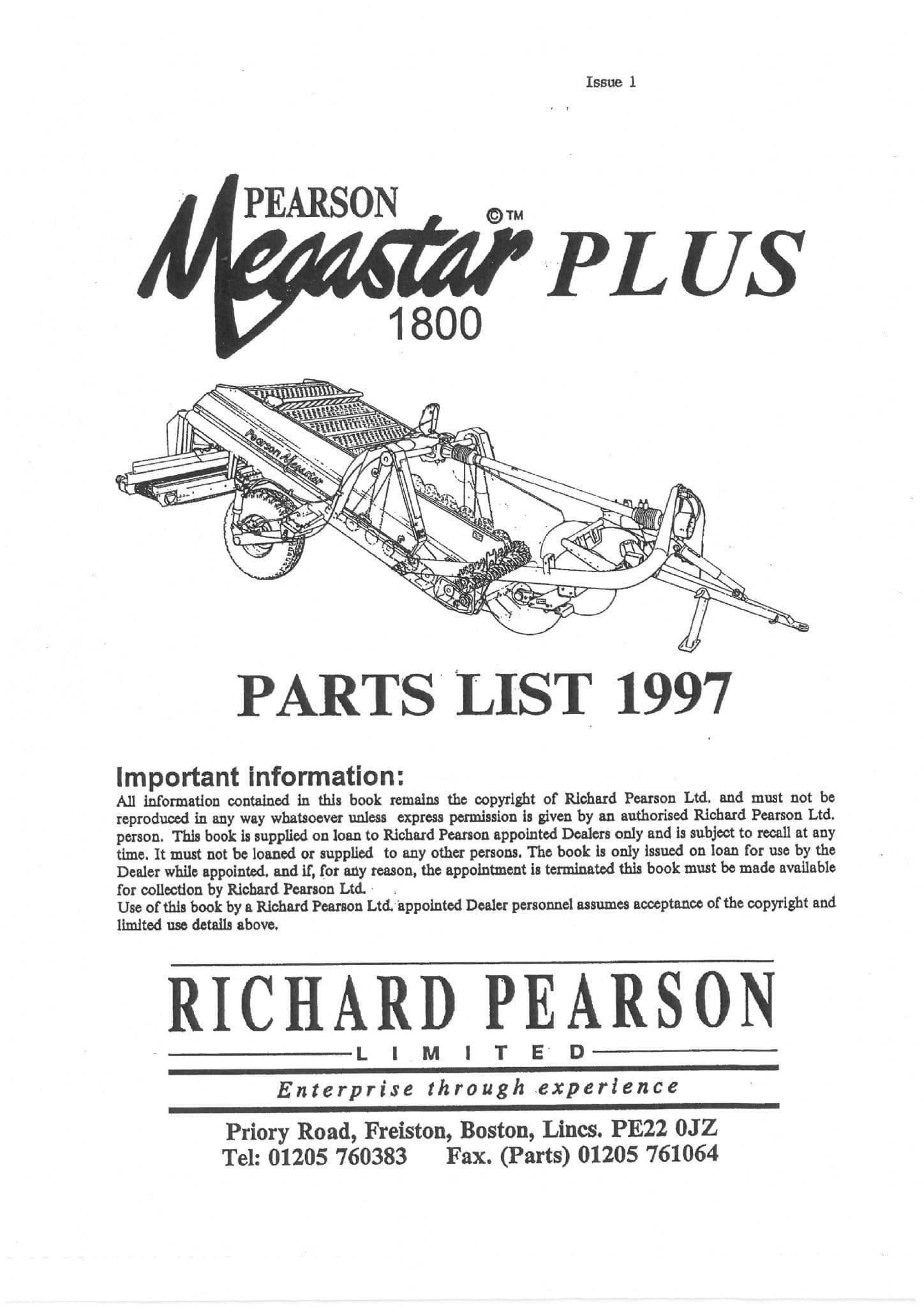 Standen De-Stoner De-Clodder Megastar Plus 1800 1997 Parts Manual