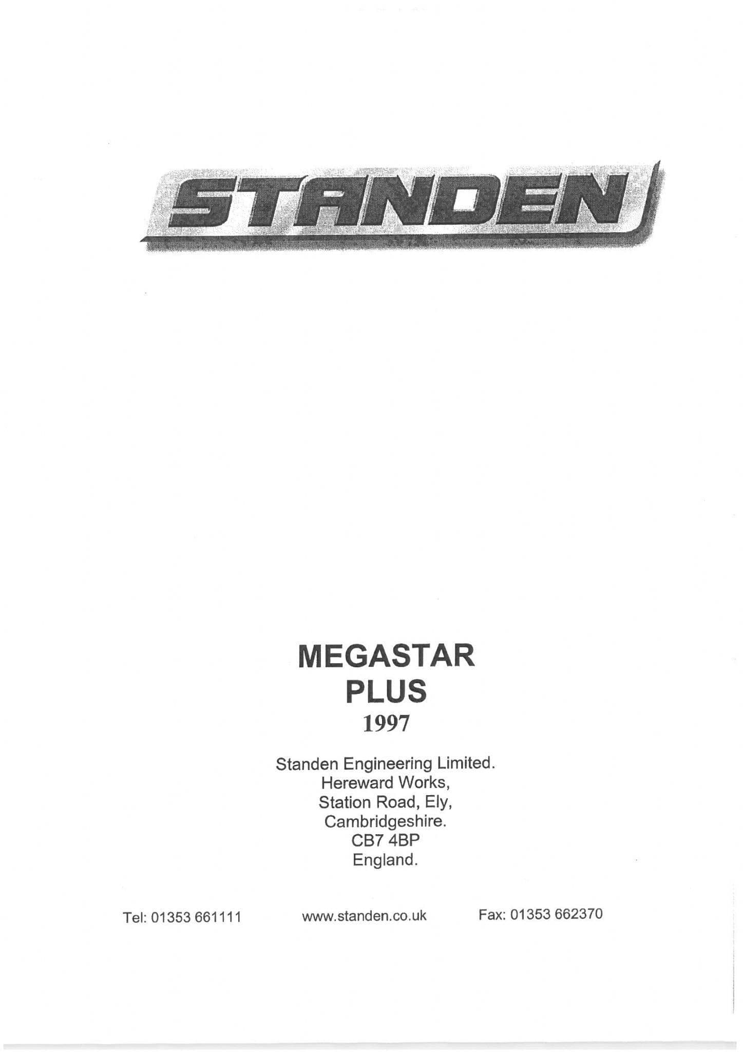 Standen De-Stoner De-Clodder Megastar Plus 1997 Operators Manual