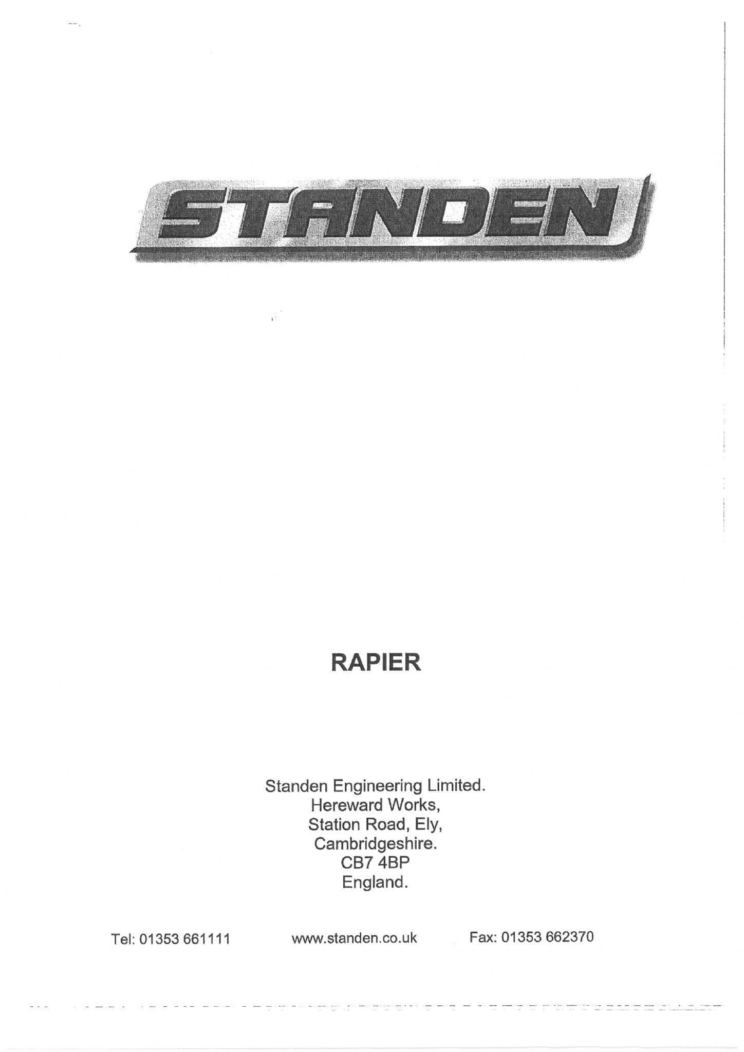 Standen High Capacity Haulm Chopper Rapier Operators Manual