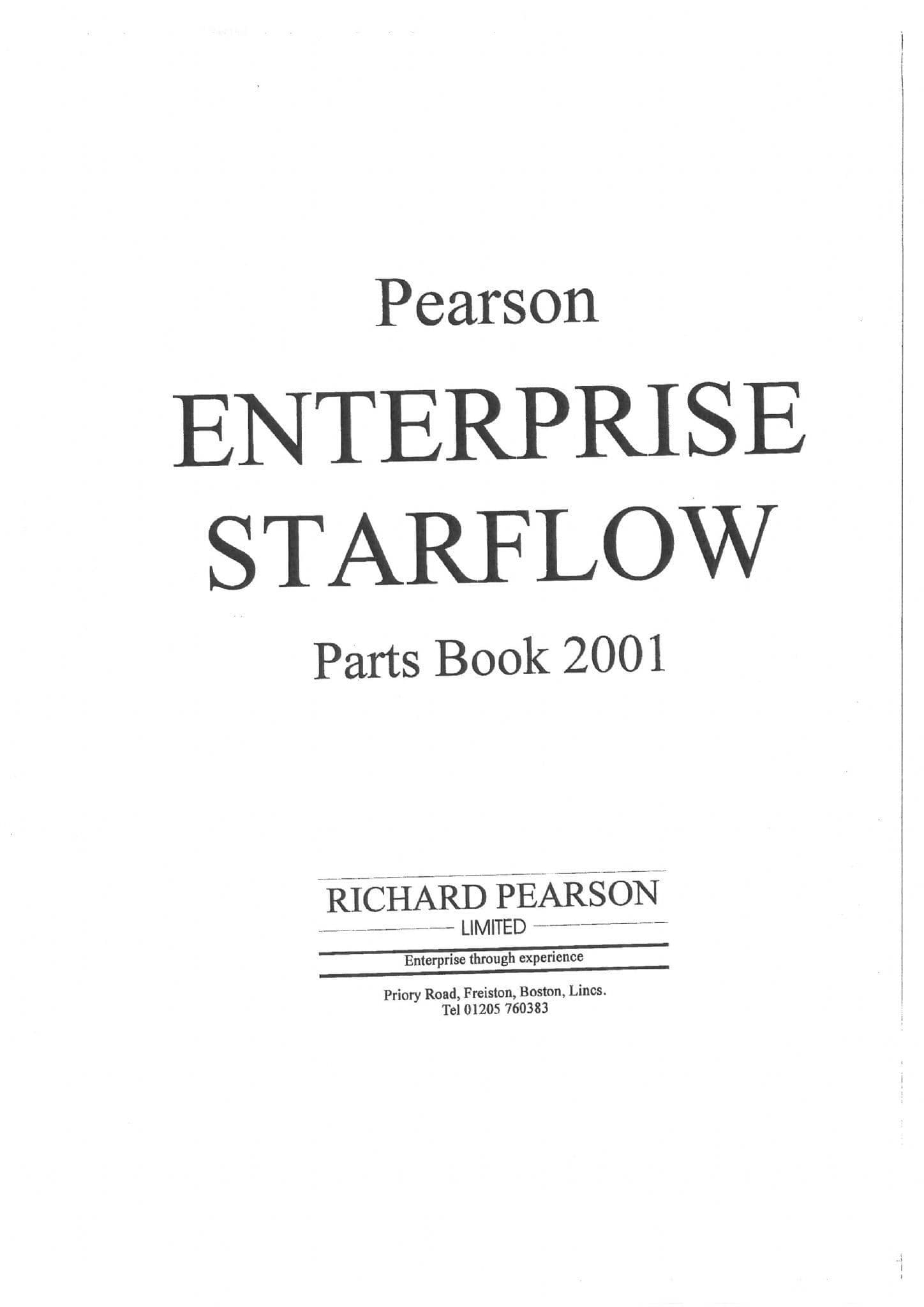 Standen Pearson Enterprise Potato Harvester Starflow 2001 Parts Manual