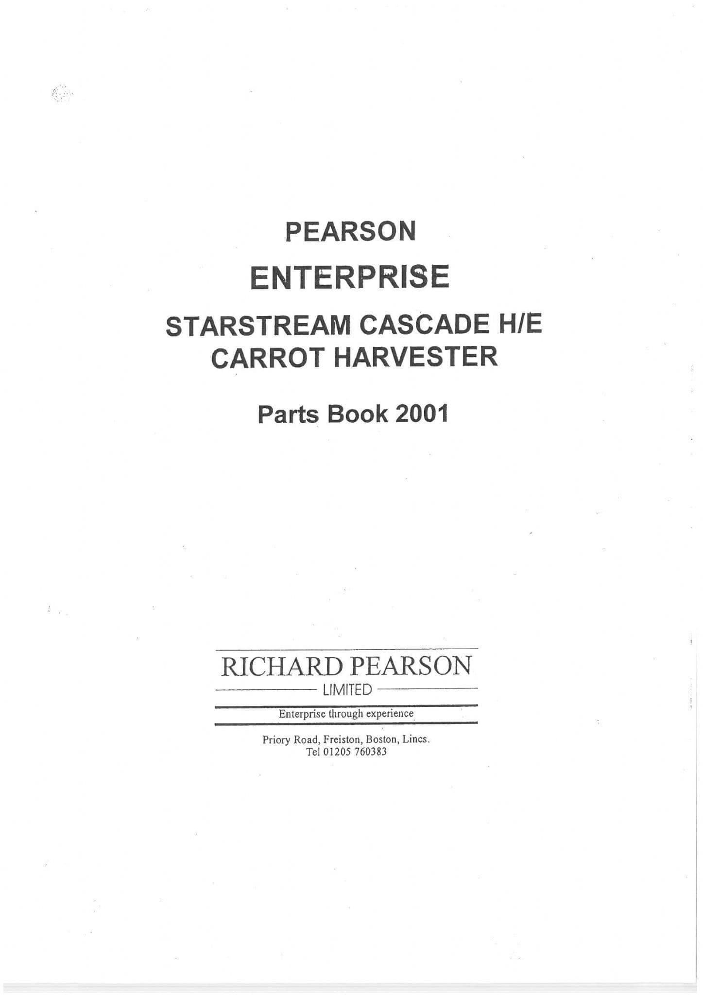 Standen Pearson Enterprise Starstream Cascade Carrot Harvester 2001 Parts Manual