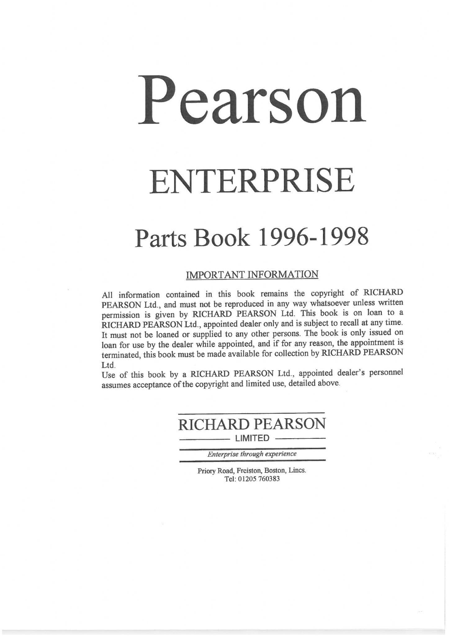 Standen Pearson Two Row Potato Harvester Enterprise 1996-1998 Parts Manual