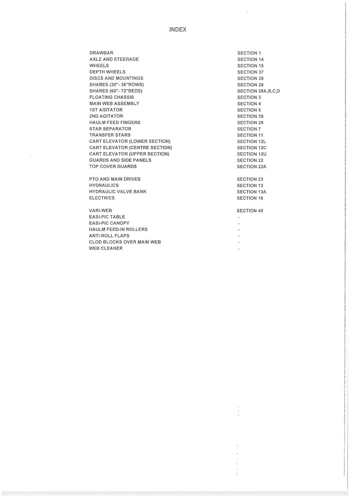 Standen Potato Harvester Quality Master Parts Manual