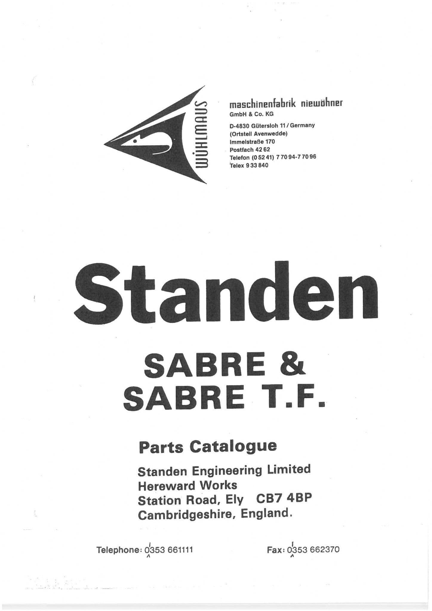 Standen Potato Harvester Sabre & Sabre TF Operators Manual