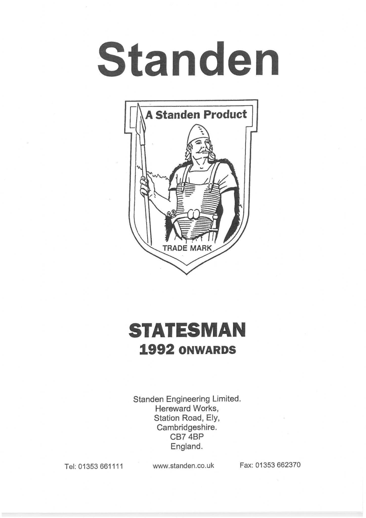 Standen Potato Harvester Statesman Operators Manual
