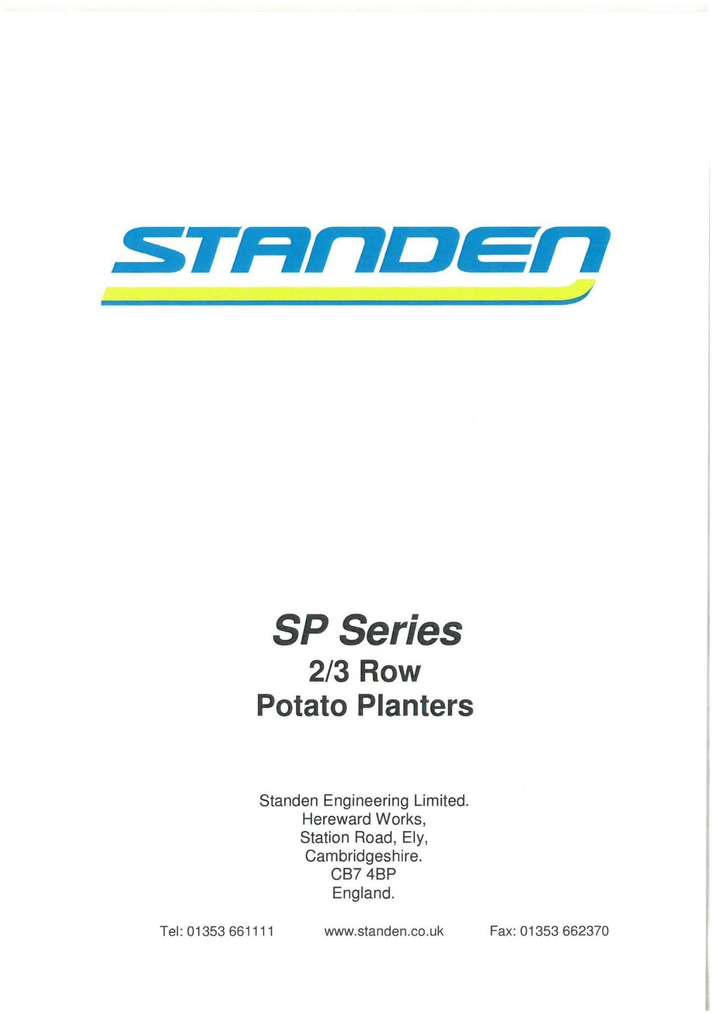 Standen Potato Planter SP Series 2 and 3 Row Operators Manual