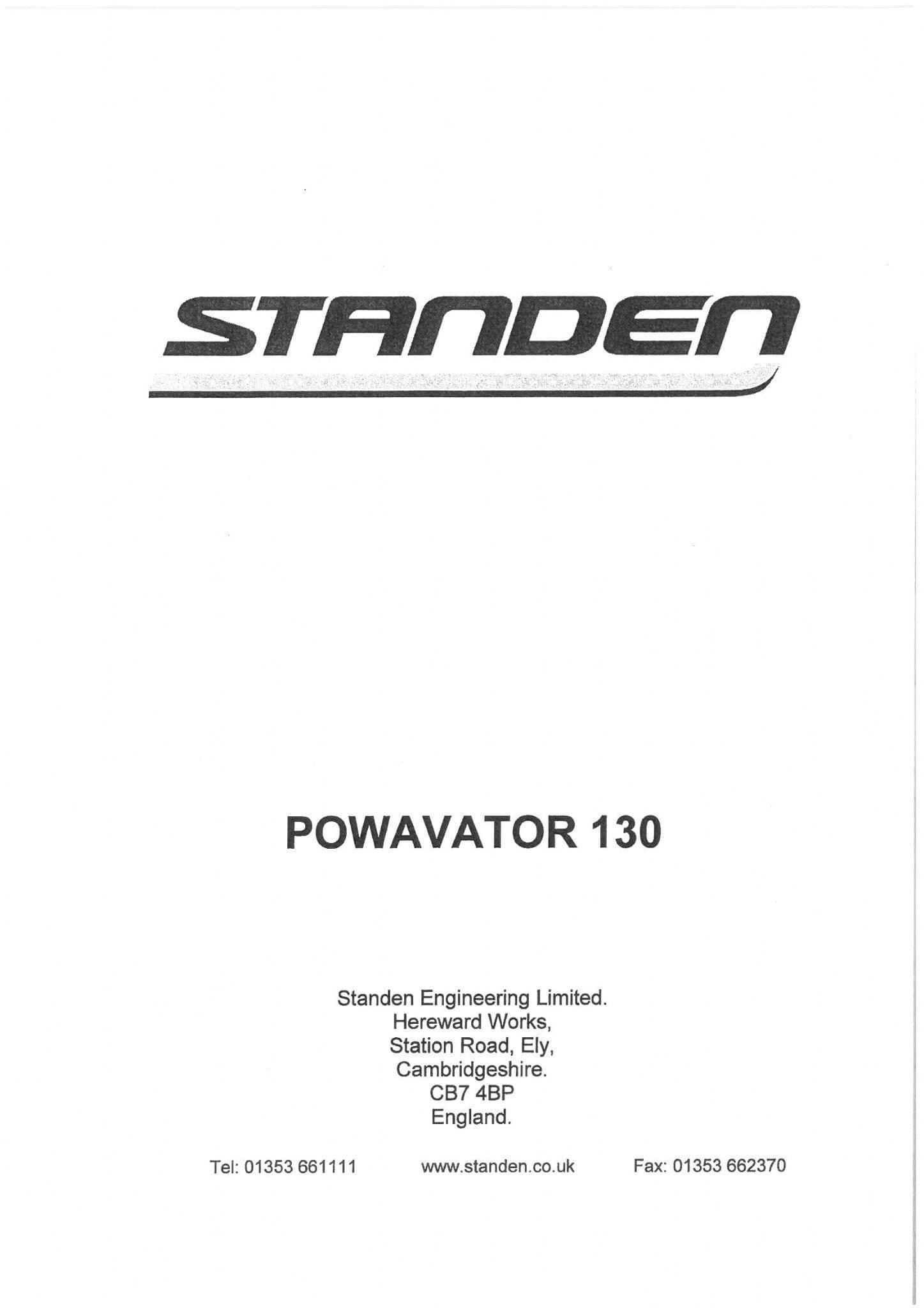 Standen Powavator 130 Operators Manual