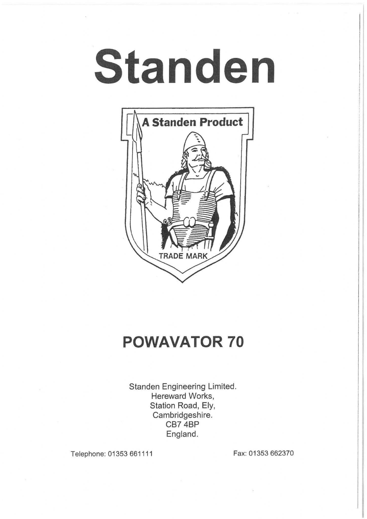 Standen Powavator 70 Operators Manual