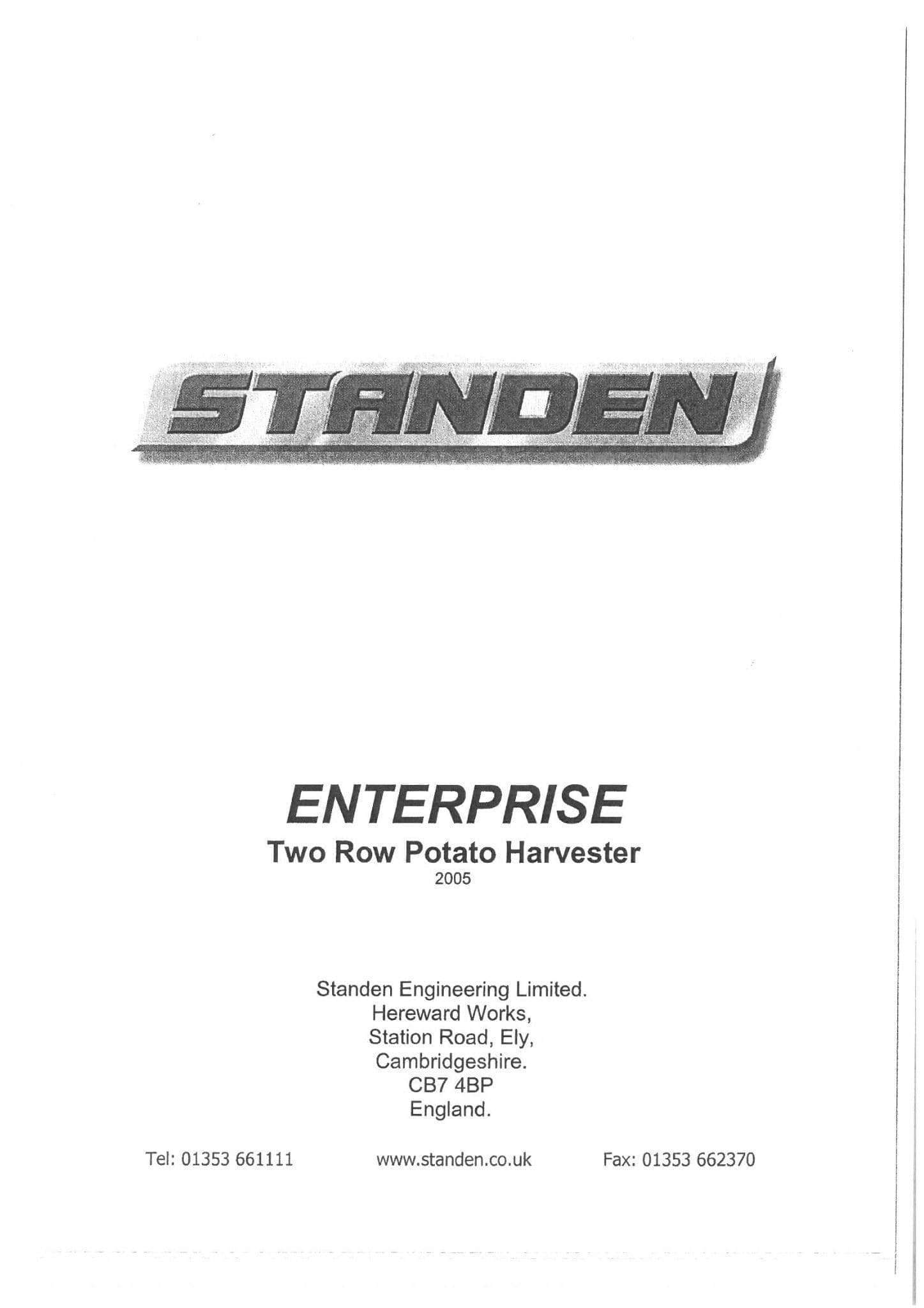 Standen Two Row Potato Harvester Enterprise 2005 Operators Manual (1)