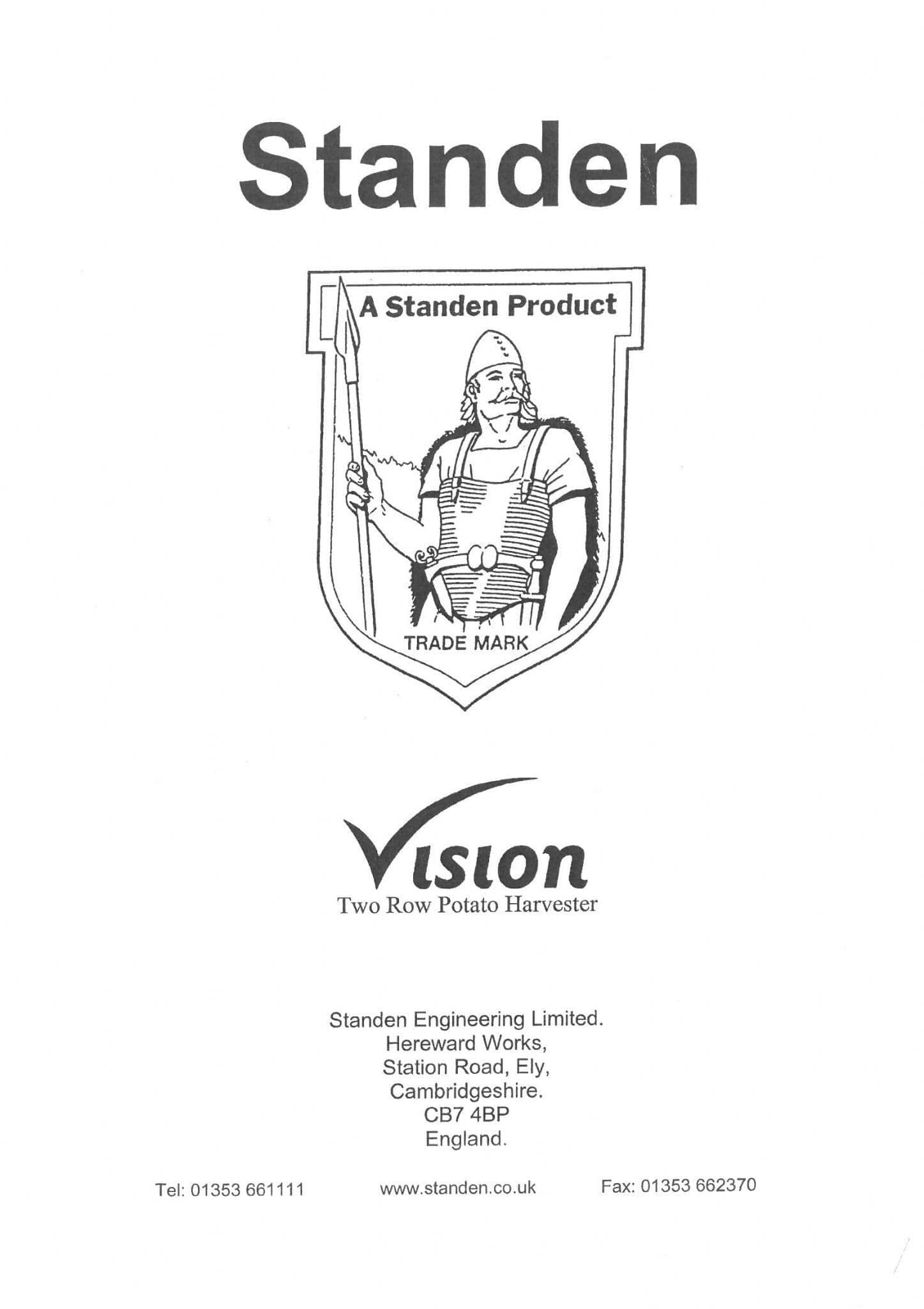 Standen Two Row Potato Harvester Operators Manual and Parts List