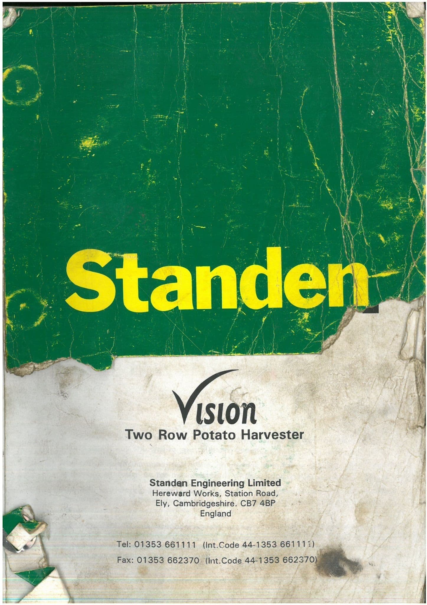 Standen Two Row Potato Harvester Operators Manual & Illustrated Parts List