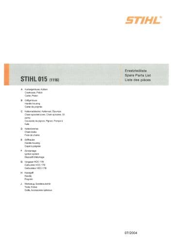 Stihl Chainsaw 015 Parts Manual